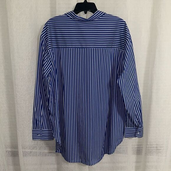 Modern Works XL White Blue Vertical Stripe Collared Button Down Long Sleeve - Picture 2 of 16
